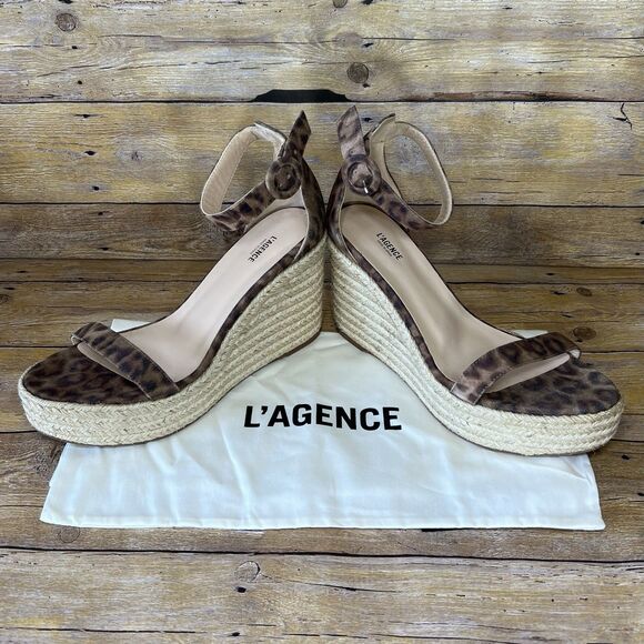 L’AGENCE New Elysee Suede Espadrille Wedge Sandals in Cheetah Size 9.5 (EU 40) - Picture 1 of 16